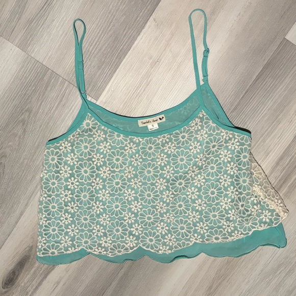 DOUBLE ZERO LAYERED AQUA WHITE LACE TANK TOP - Picture 11 of 16